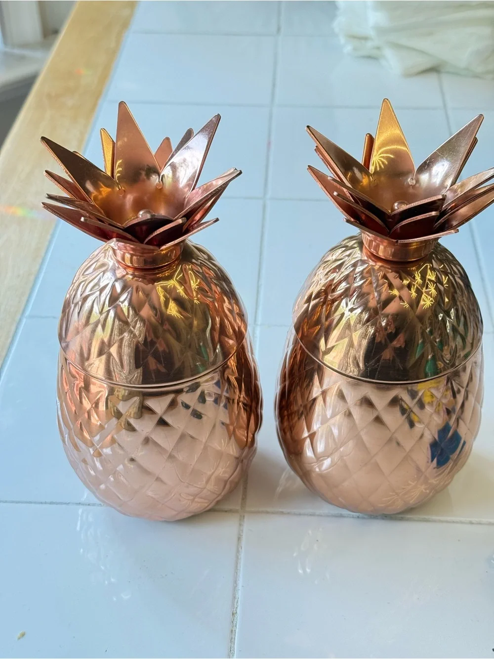 Pier One Decorative Rose Gold Pineapple Canisters - Set of 2